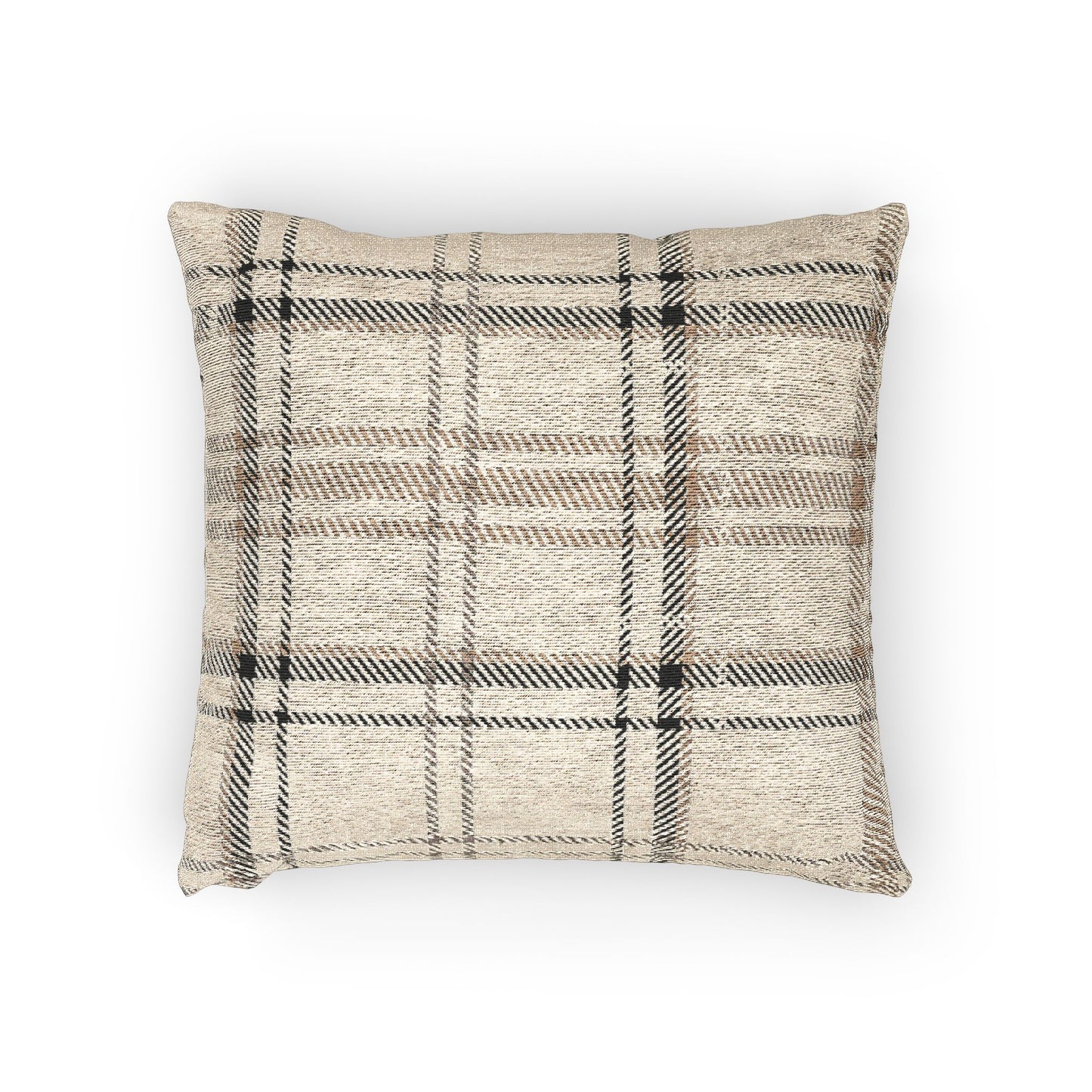 Beige Neutral Plaid Woven Pillow - 17" x 18"
