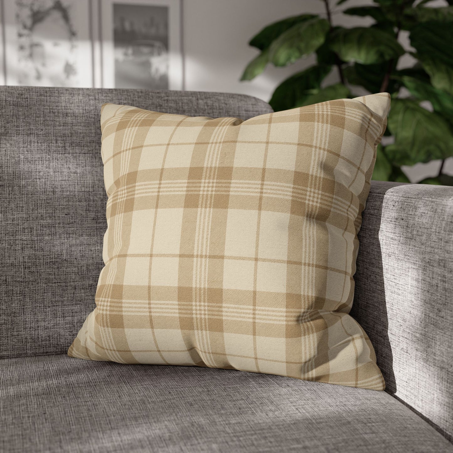 Beige Plaid Pillow Cover