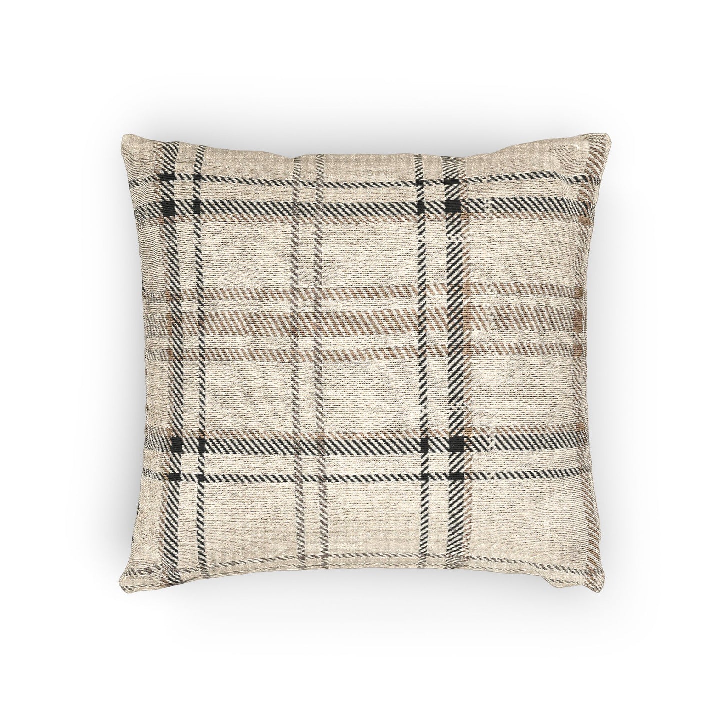 Beige Neutral Plaid Woven Pillow - 17" x 18"