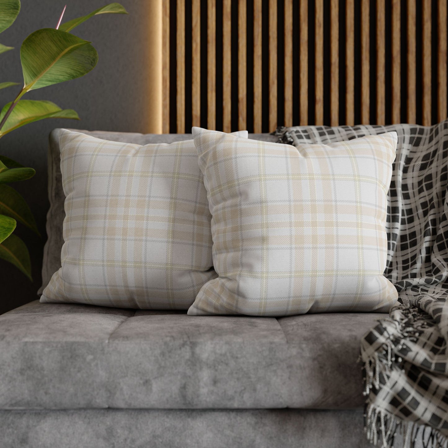 Grey and Beige Plaid Pillowcase