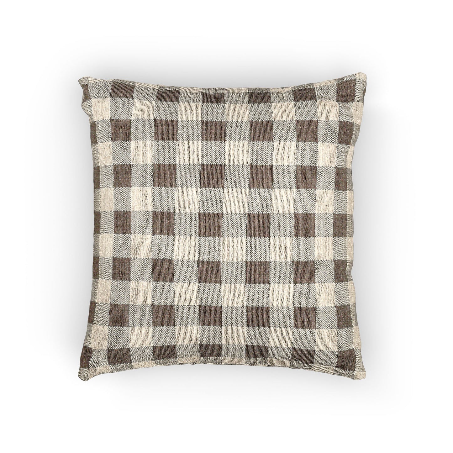 Beige Neutral Gingham Check Woven Pillow - 17" x 18"