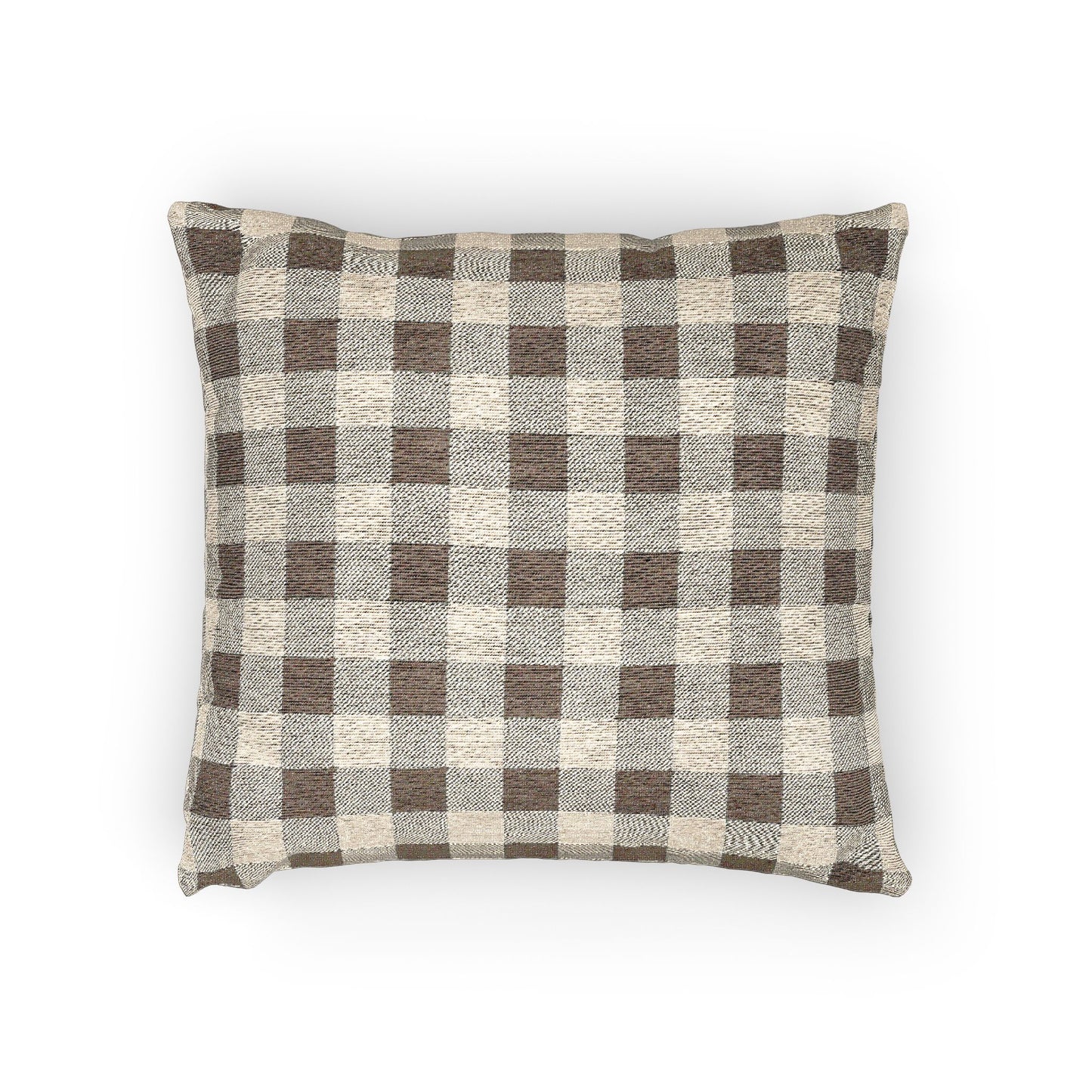 Beige Neutral Gingham Check Woven Pillow - 17" x 18"