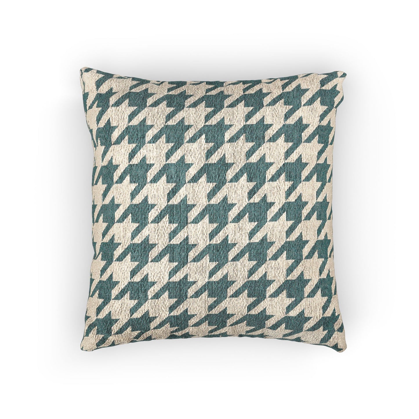 Teal & Beige Houndstooth Woven Pillow - 17" x 18"