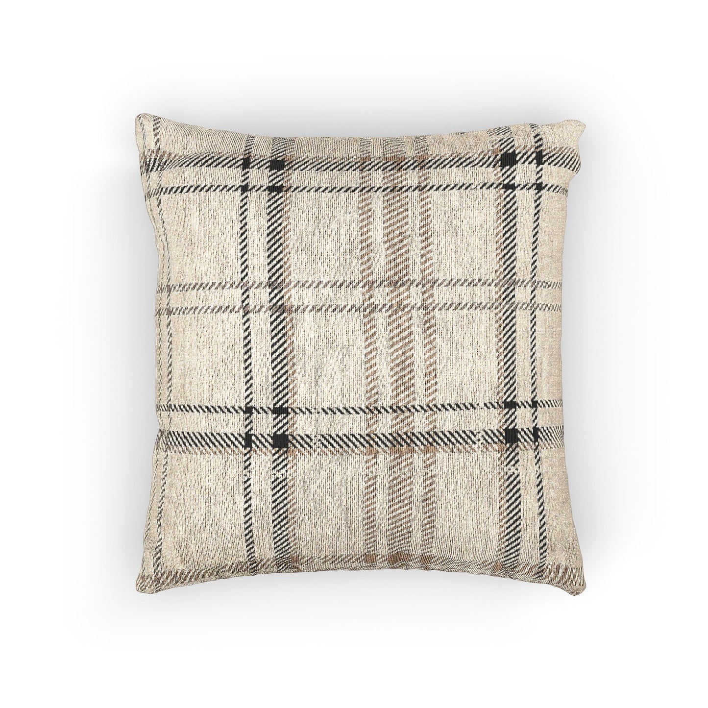 Beige Neutral Plaid Woven Pillow - 17" x 18"