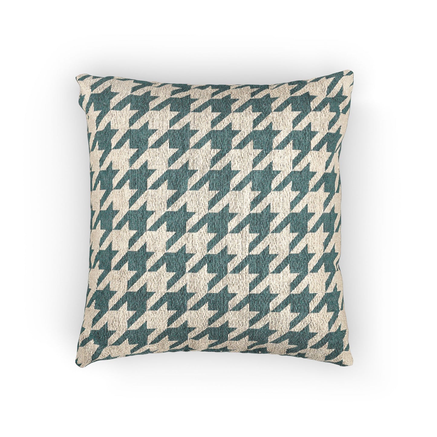 Teal & Beige Houndstooth Woven Pillow - 17" x 18"