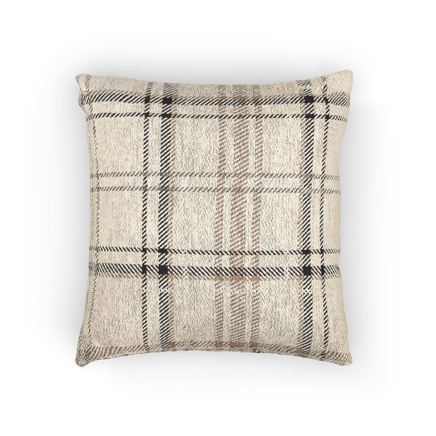 Beige Neutral Plaid Woven Pillow - 17" x 18"