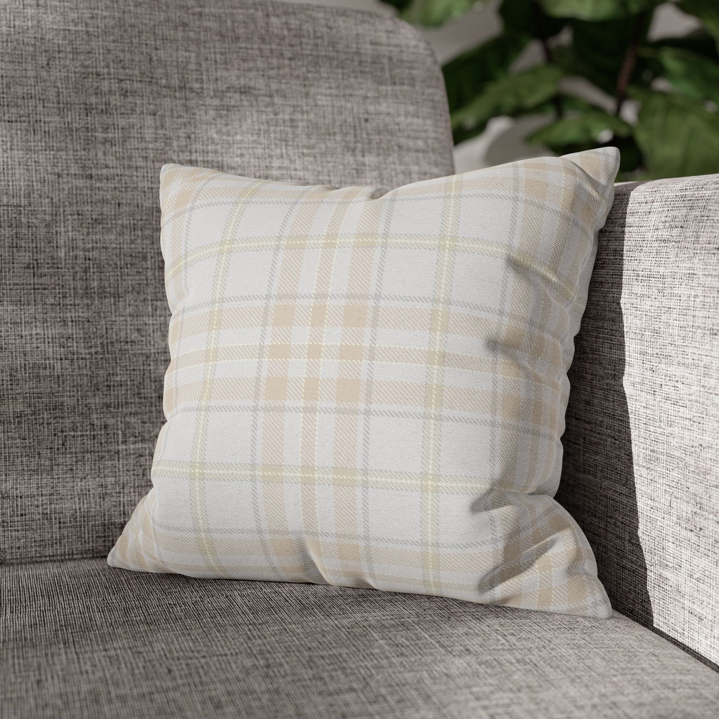 Grey and Beige Plaid Pillowcase
