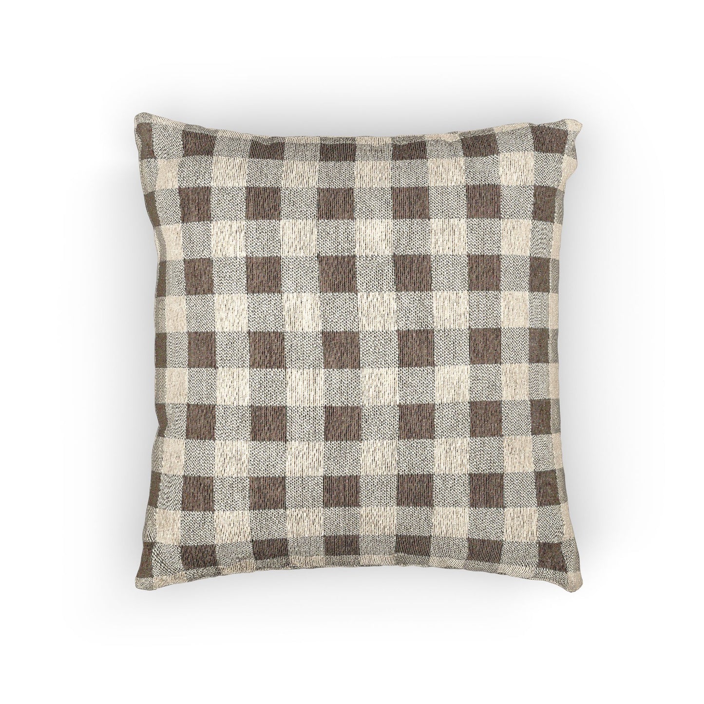 Beige Neutral Gingham Check Woven Pillow - 17" x 18"
