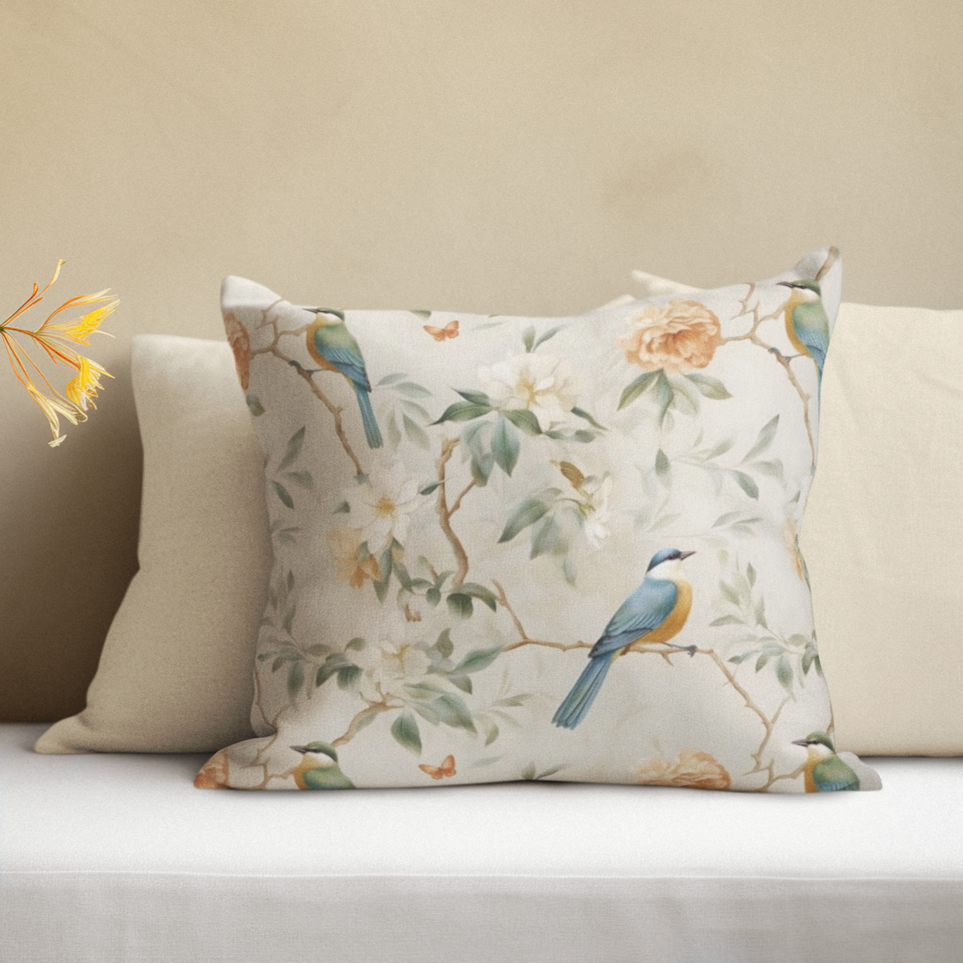 Birds & Blooms Throw Pillow