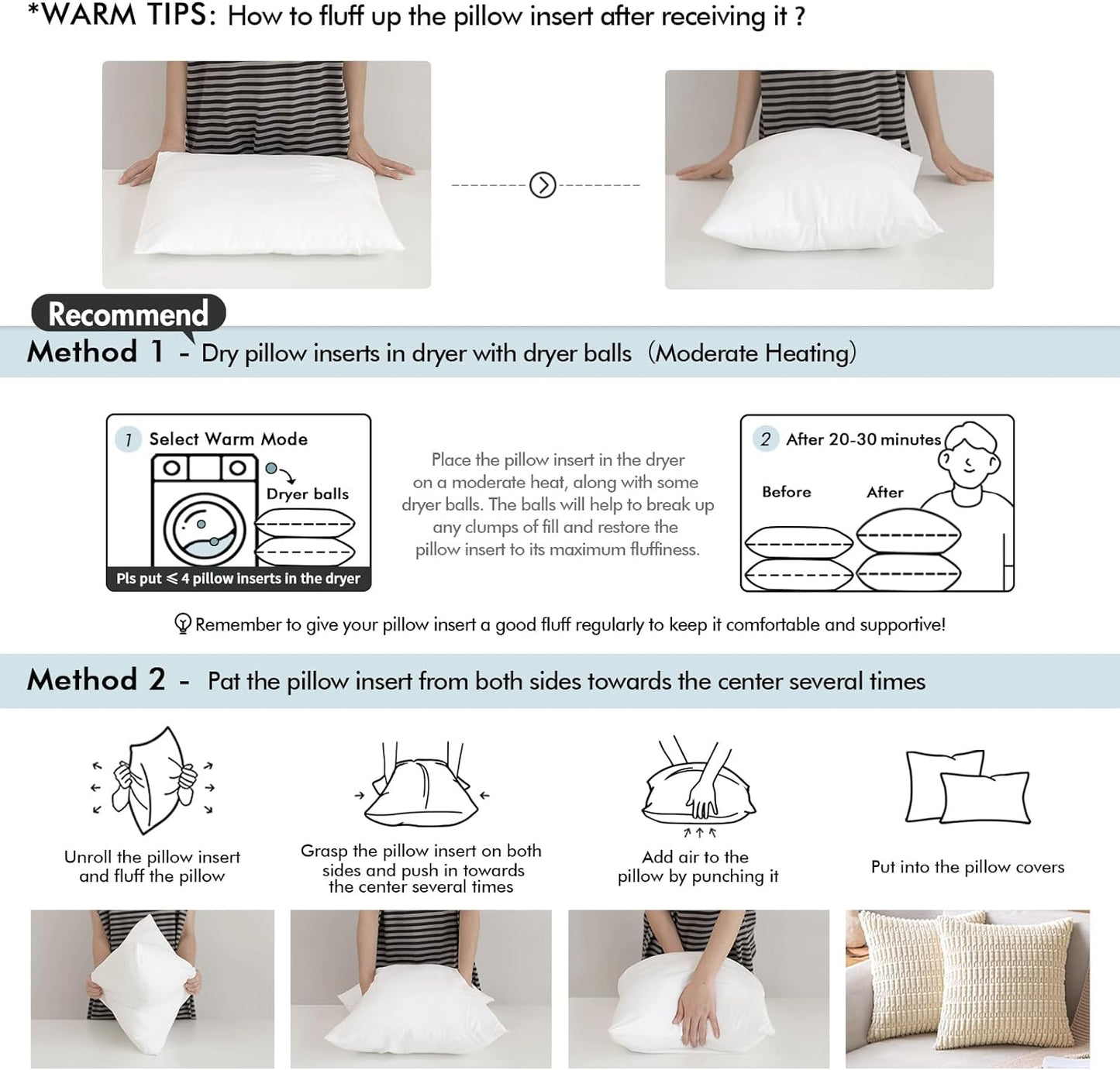 20 X 20 Pillow Inserts (Set of 2) - Throw Pillows Insert Premium Pillow Stuffer Square Form for Decorative Cushion Bed Couch Sofa