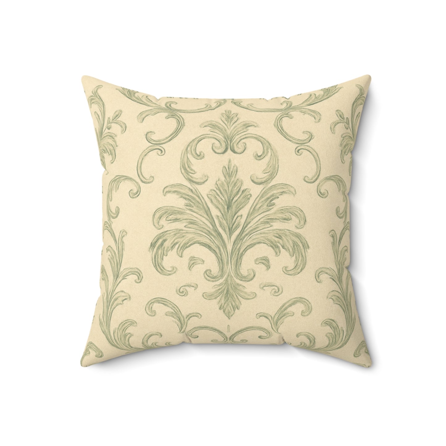 Sage Rococo Damask Faux‑Suede Pillow