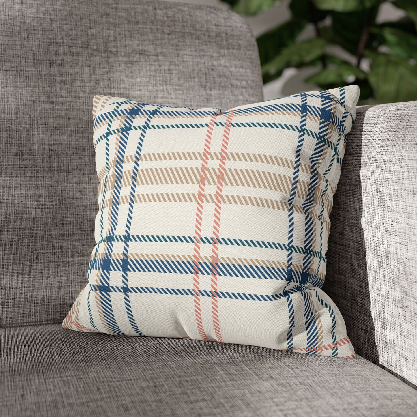 Beige, Blue, Peach Plaid Pillowcase