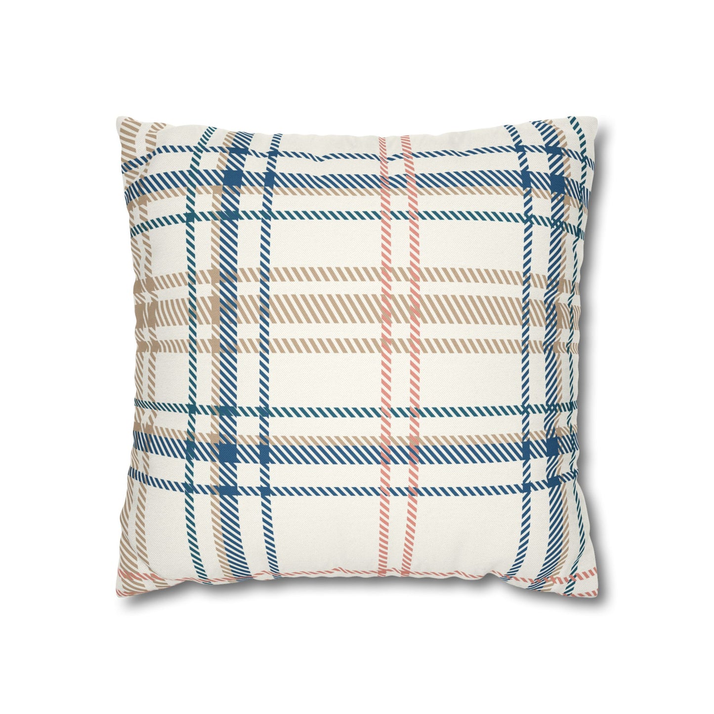 Beige, Blue, Peach Plaid Pillowcase