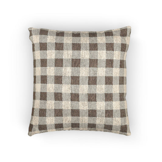 Beige Neutral Gingham Check Woven Pillow - 17" x 18"