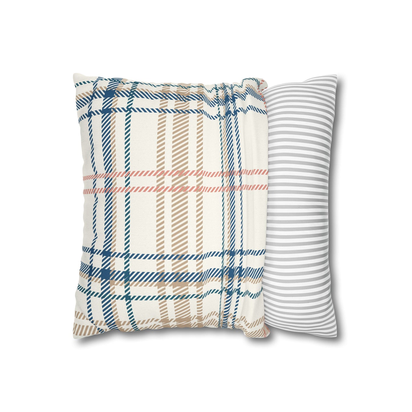 Beige, Blue, Peach Plaid Pillowcase