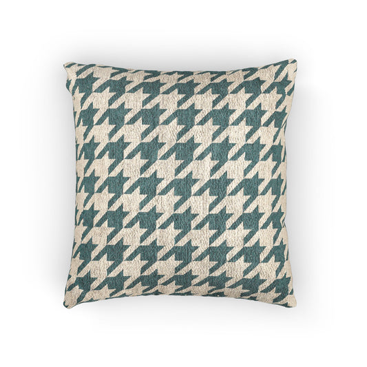 Teal & Beige Houndstooth Woven Pillow - 17" x 18"