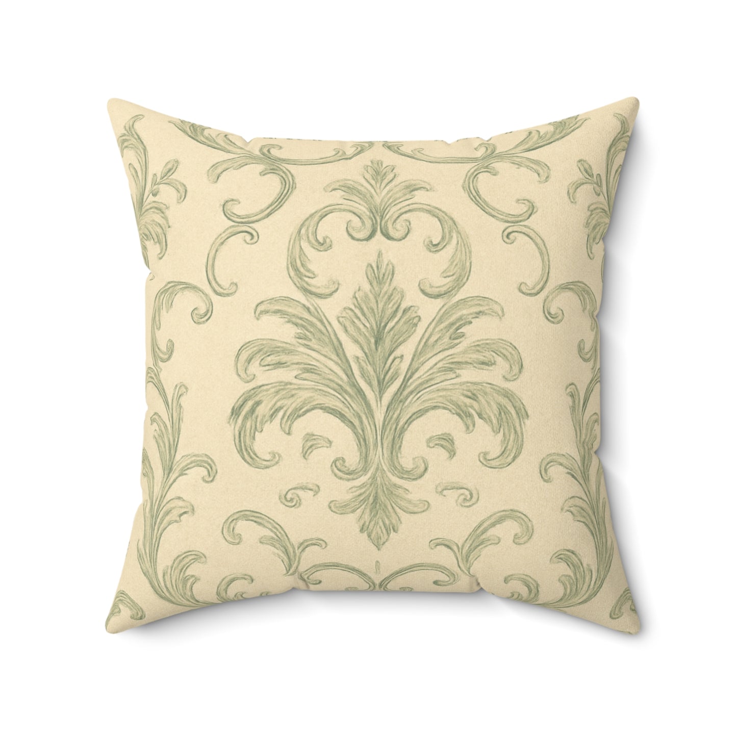 Sage Rococo Damask Faux‑Suede Pillow