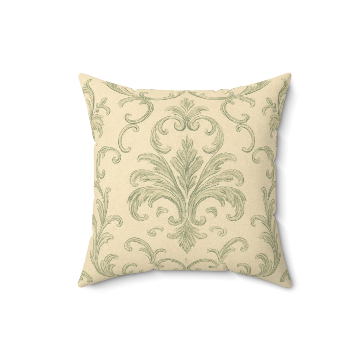 Sage Rococo Damask Faux‑Suede Pillow