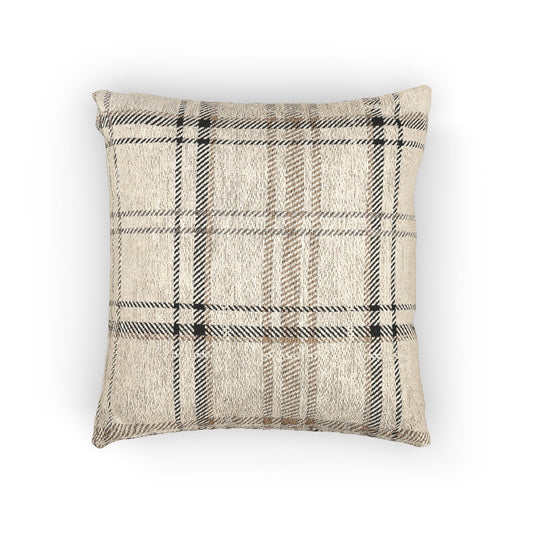Beige Neutral Plaid Woven Pillow - 17" x 18"