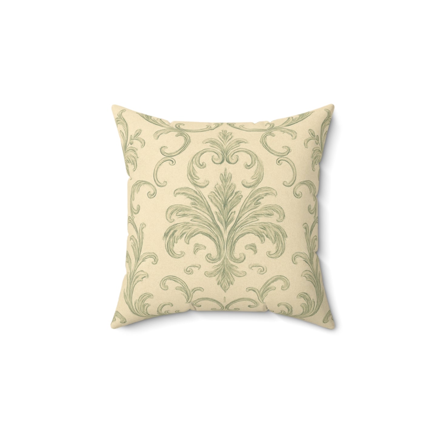 Sage Rococo Damask Faux‑Suede Pillow