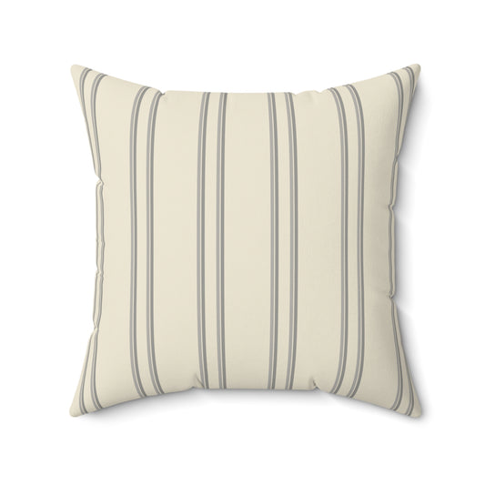 Cream With Grey Ticking Stripes Pillow