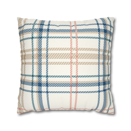 Beige, Blue, Peach Plaid Pillowcase