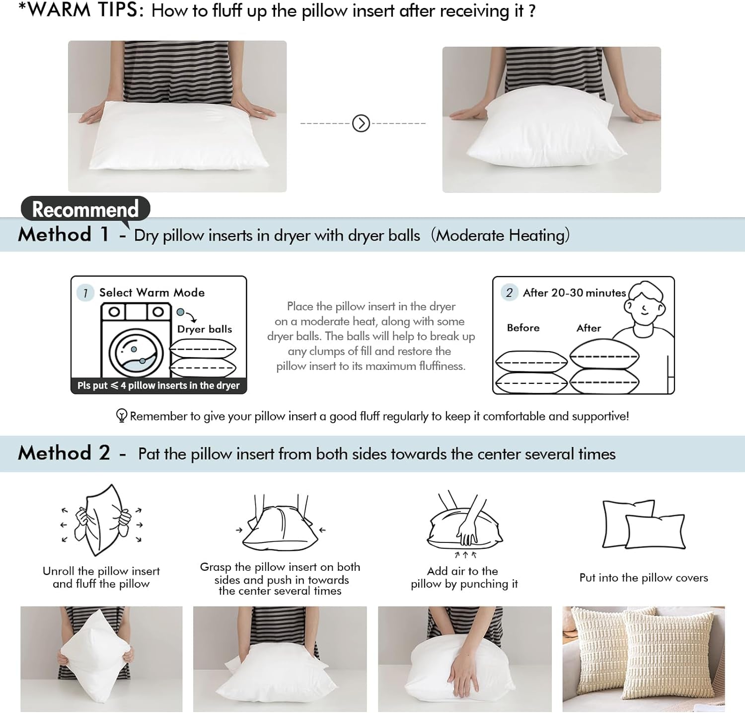 20 X 20 Pillow Inserts (Set of 2) - Throw Pillows Insert Premium Pillow Stuffer Square Form for Decorative Cushion Bed Couch Sofa
